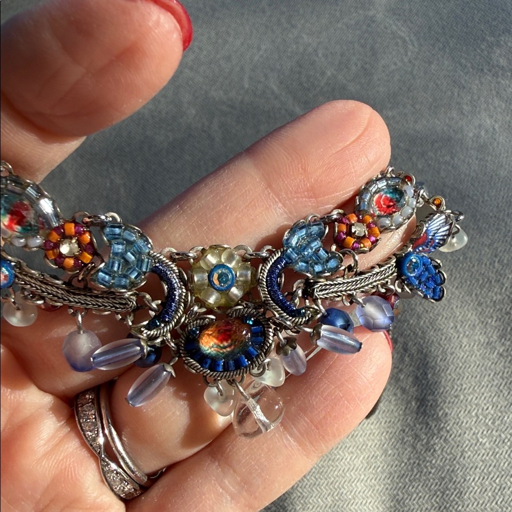 Ayala Bar Set Blue Red and Silver Sparkly Necklace Earrings Set 💎SEE VIDEO💎 - Picture 11 of 15